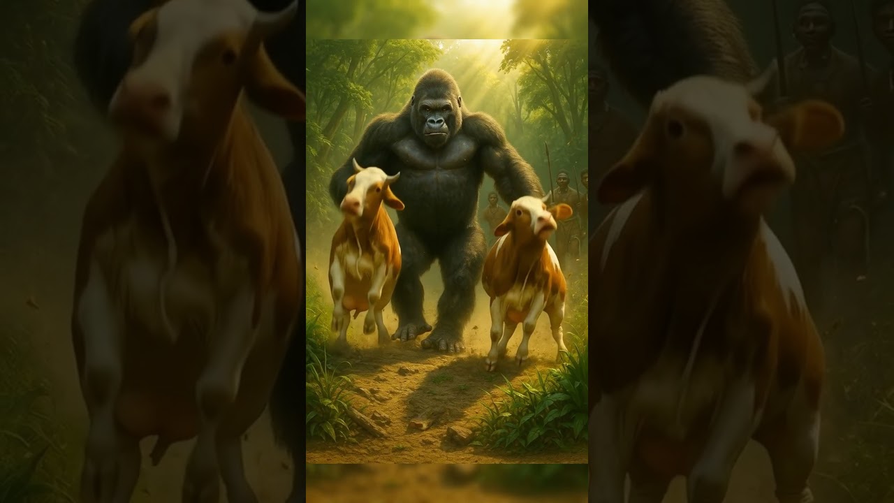 Gorilla Lifts Two Cows by the Neck | Shocking Jungle Power #shorts #zakatyna