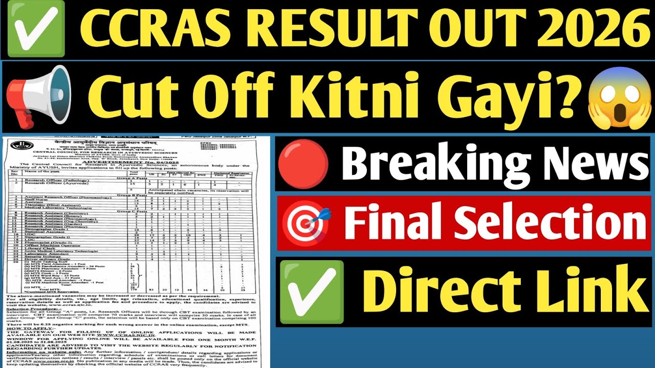 CCRAS Result 2026 Out | Category Wise Cut Off List | Scorecard Kaise Check Kare?
