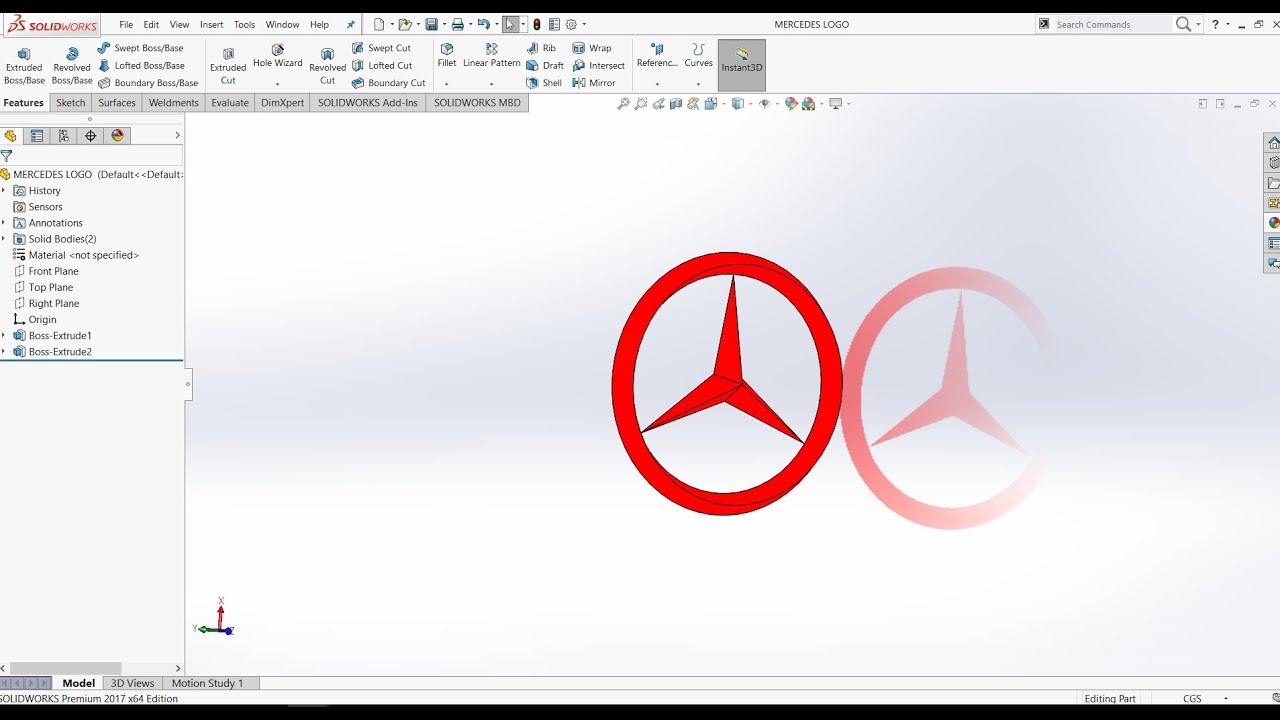 Mercedes logo design in solidworks! solidworks hub! Logo design! Extrude feature!circular pattern!