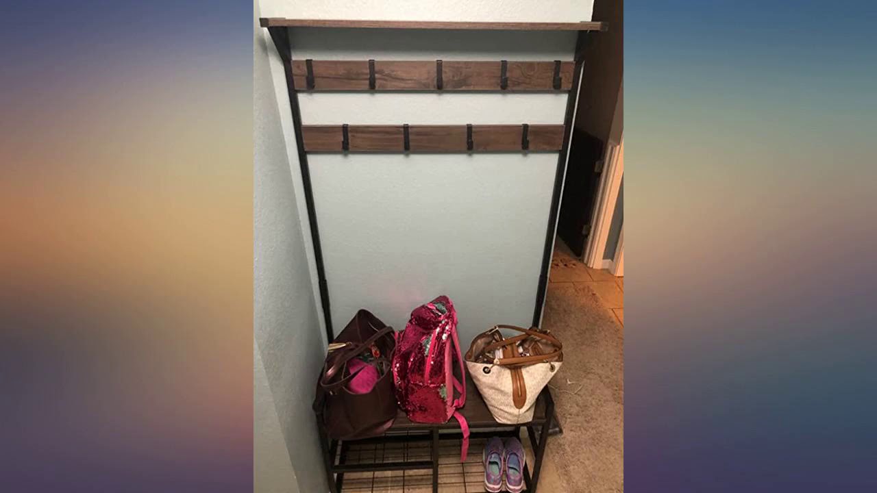 HOMEKOKO Coat Rack Shoe Bench Hall Tree Entryway Bench with Storage, Wood Look review