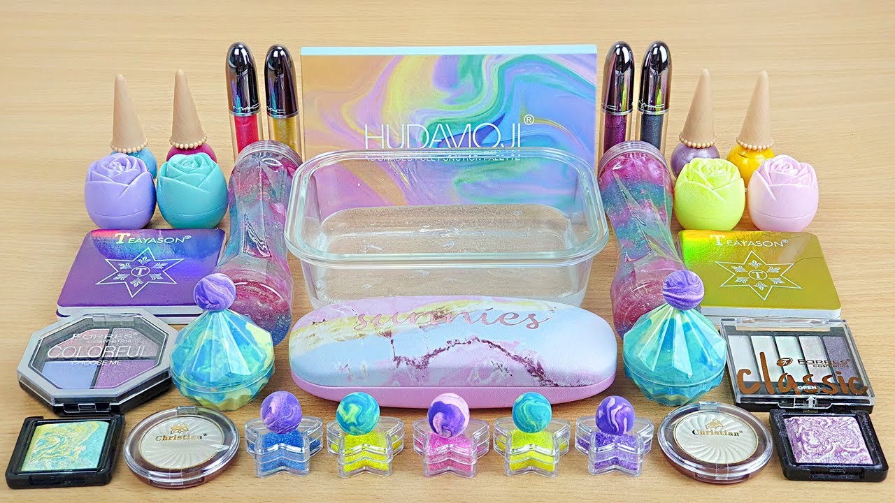 MIRAGE SLIME   Mixing makeup and glitter into Clear Slime Satisfying Slime Videos
