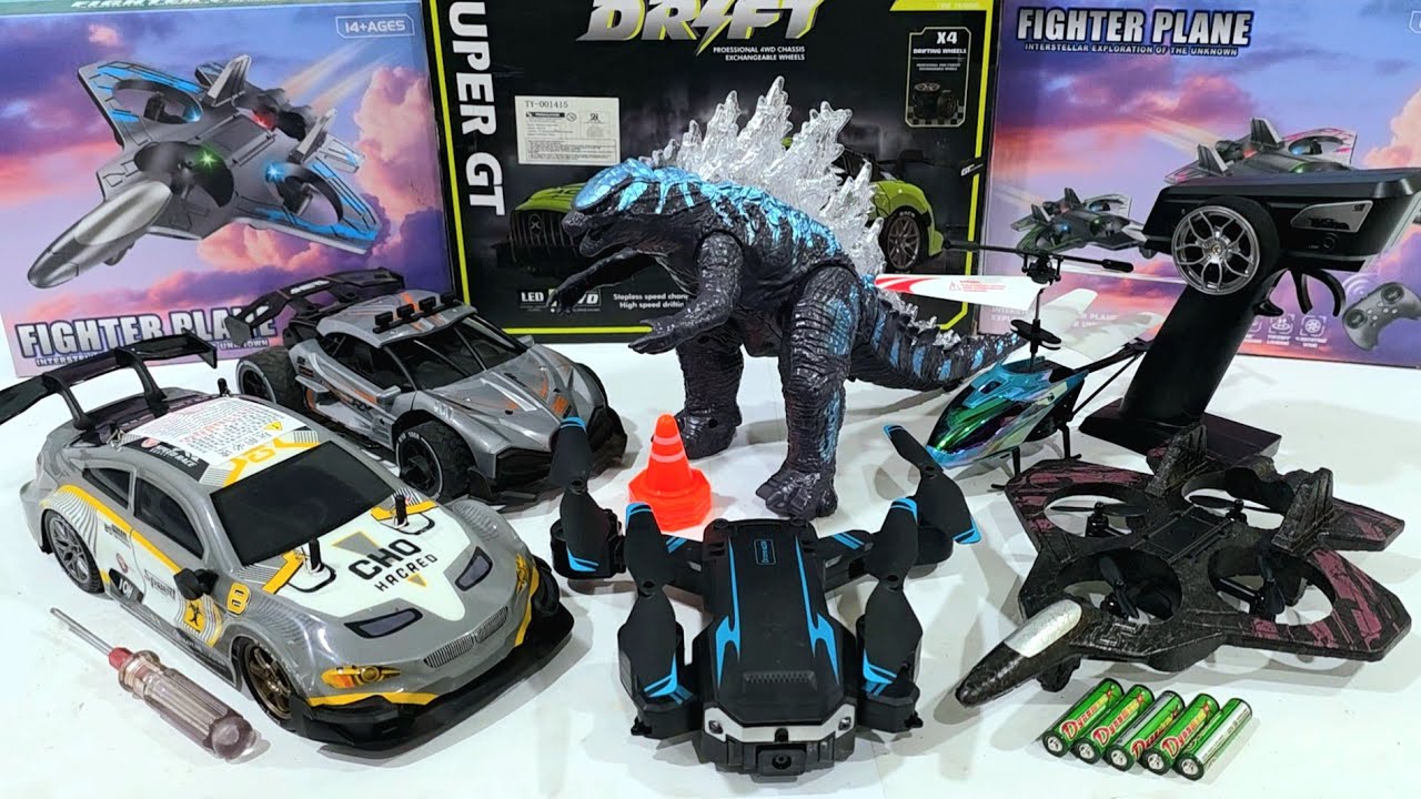 UNBOXING RC CAR DRIFT REMOTE CONTROL,RC HELICOPTER,RC PLANE,MINI DRONE AND MONSTER GODZILLA