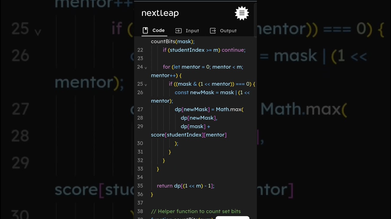 Maximum Compatibility Score Sum | Students & Mentors Problem | JavaScript DP Bitmask Explained