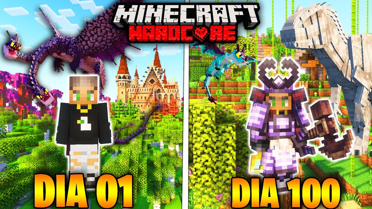 SOBREVIVE 100 DIAS EM UMA DIMENSÃO DE DRAGÕES E DINOSSAUROS NO MINECRAFT HARDCORE - O FILME