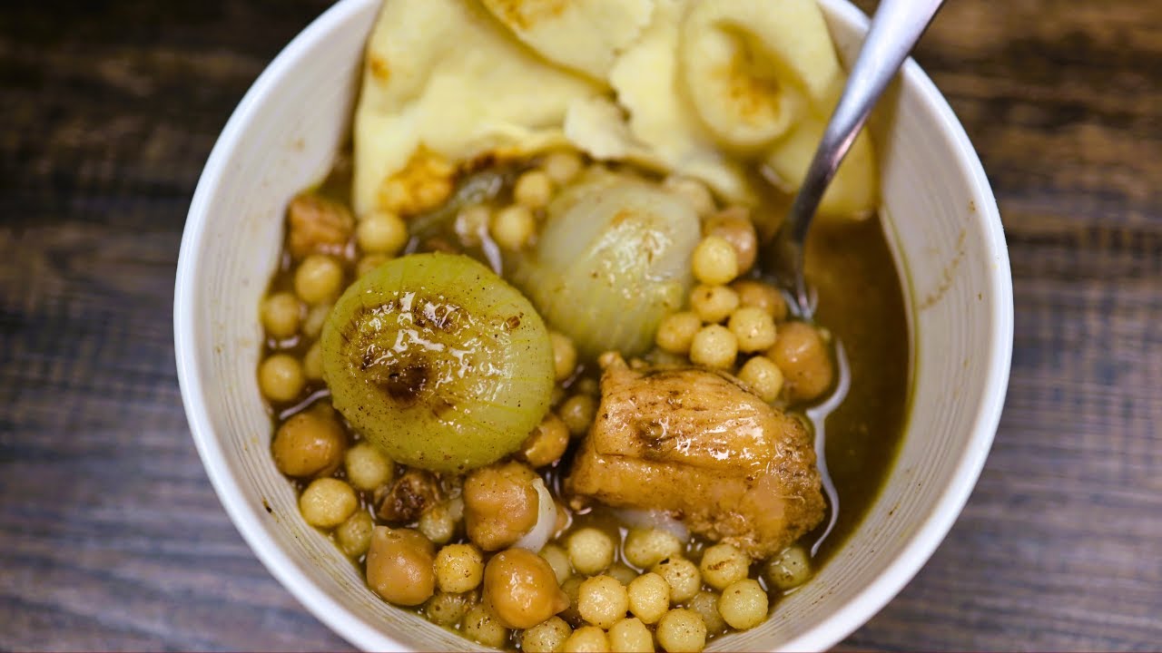 Instant Pot Chicken Moghrabieh - Lebanese Couscous Stew with Chicken, Chickpeas, and Onions