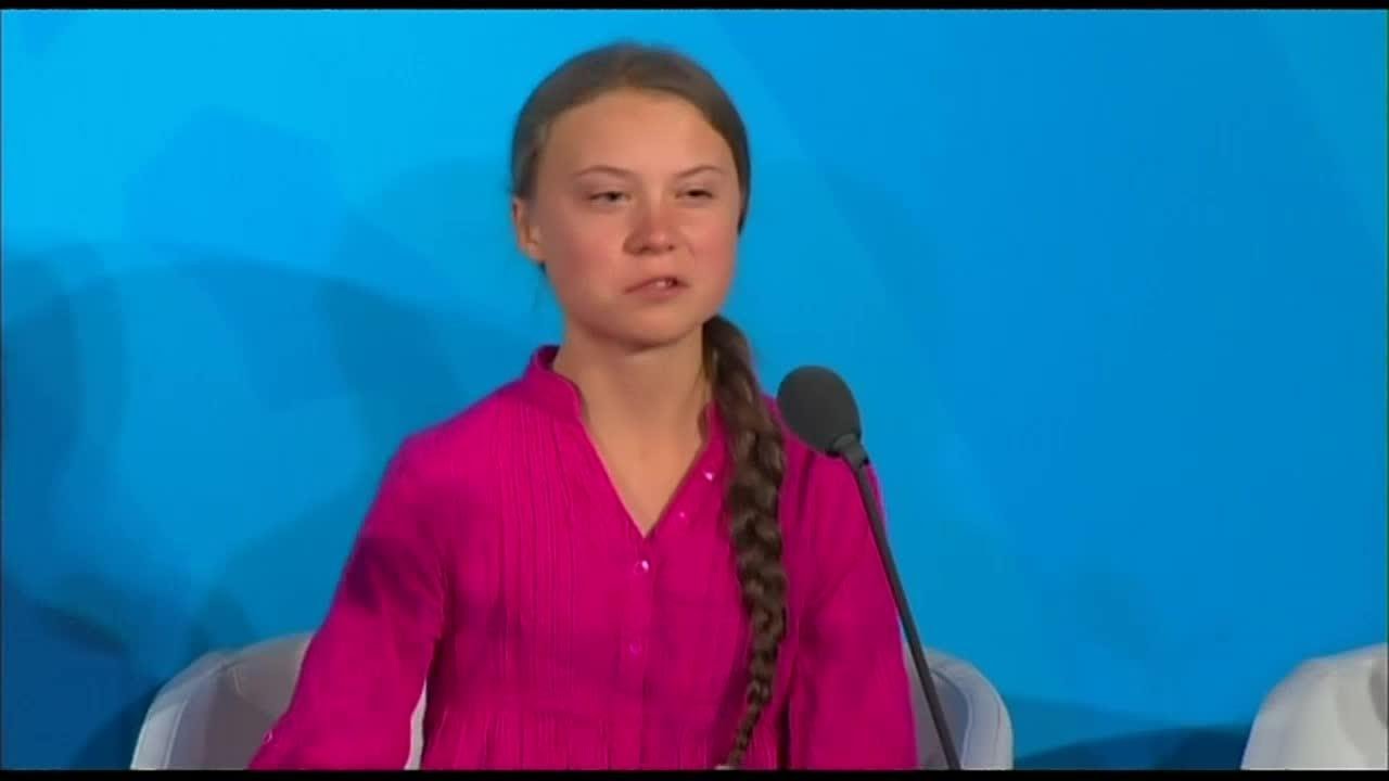 Climate activist Greta Thunberg addresses the UN