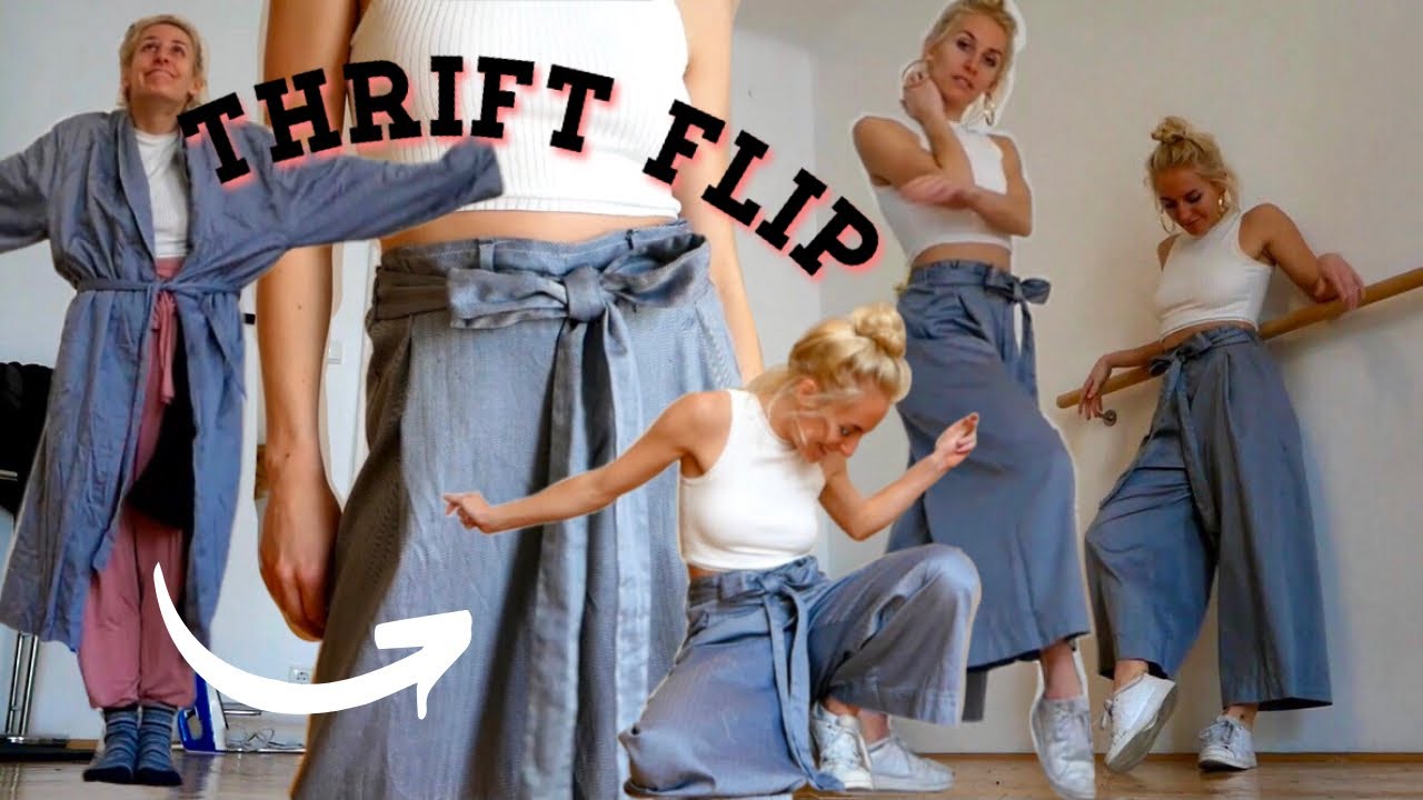 aus Morgenmantel wird coole und gemütliche Stoffhose ✂️ THRIFT FLIP