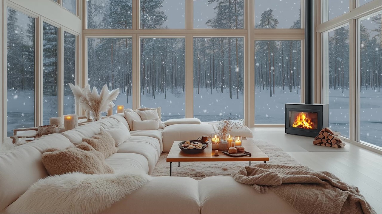 🫖🎶 Elegant Snow Retreat Piano Ambience | Firelight & Fresh Winter Flowers | Rest and Study