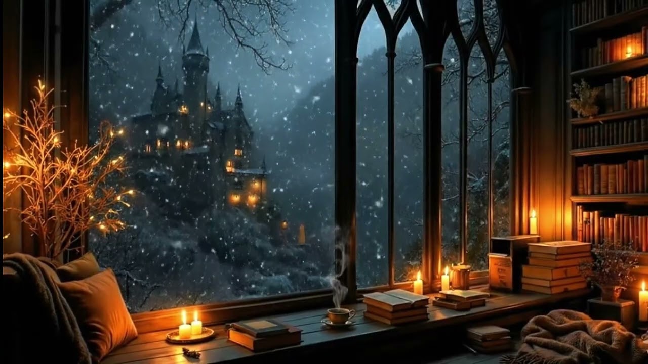 The Silent Winter Library | Dark Academia Ambience – Gothic Piano & Snowfall Echoes