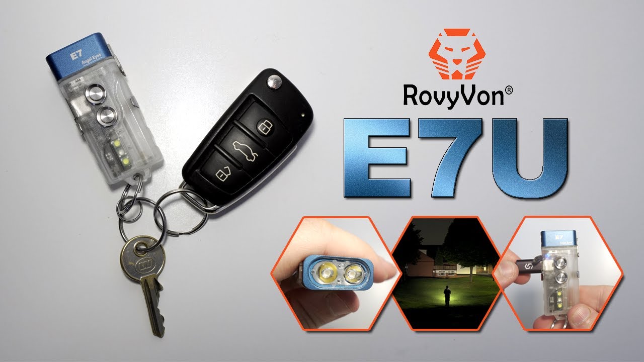 RovyVon E7U - 500 lumens CRI95 rechargeable keychain light - dual battery - UV powered GITD body