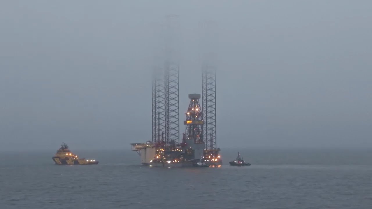 Noble Intrepid being towed out to sea from Aberdeen