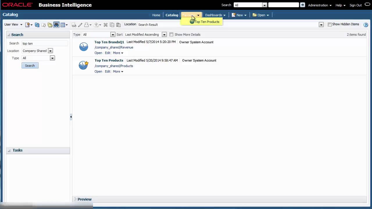 Working with Favorites Using Oracle BI EE