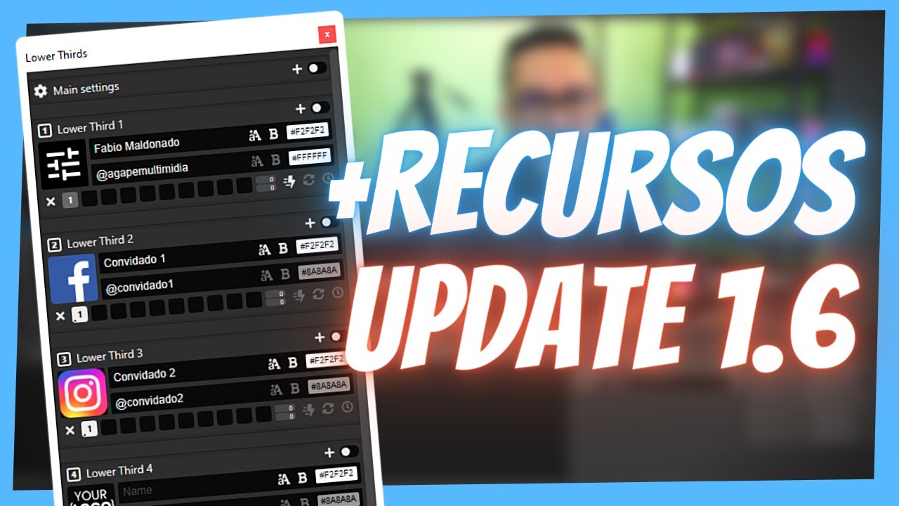 LOWER THIRDS UPDATE 1.6!!! Menor consumo de CPU e Novos Recursos(Gerador de Caracteres GRATIS) OBS