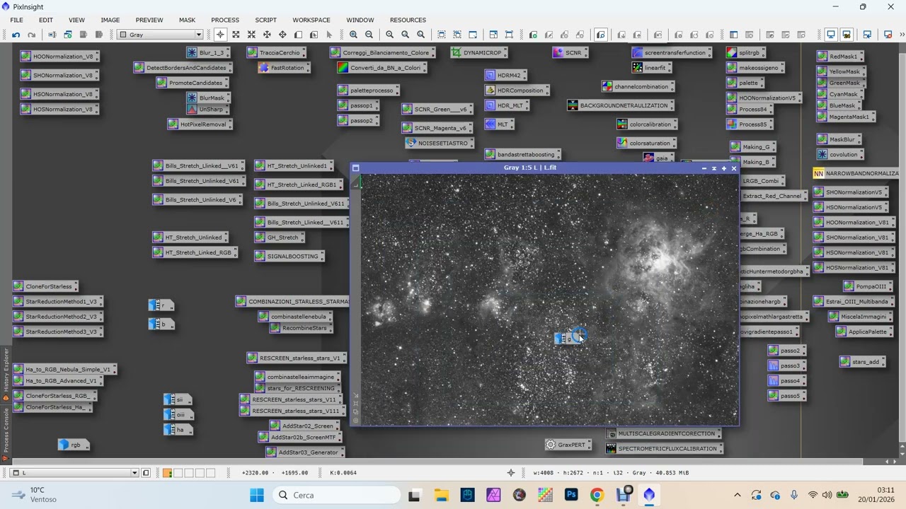 elaborazione nebulosa tarantola sho pixinsight