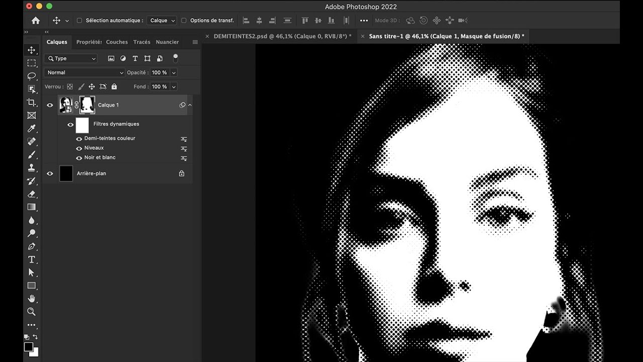 Portrait tramé  noir et blanc avec Photoshop