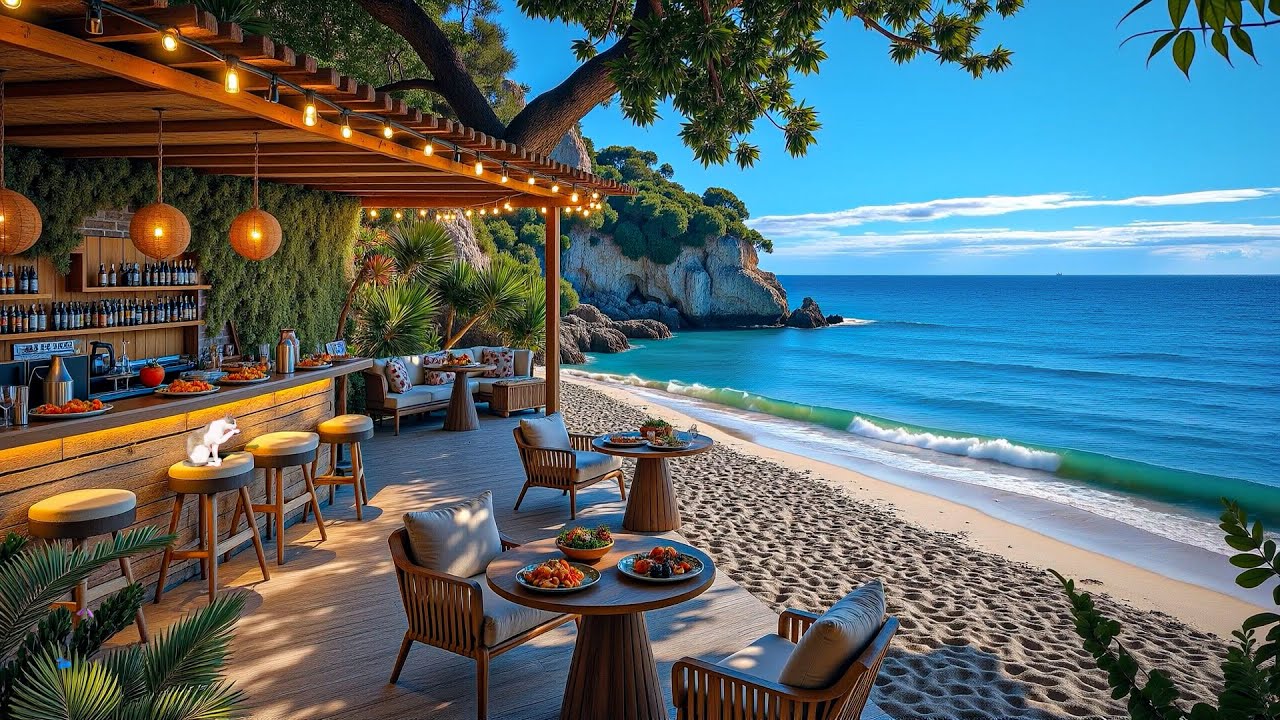 Beach Bar Vibes - Chillout Bossa Nova Guitar & Ocean Waves 🌊 Relaxing Tropical Ambience for Summer