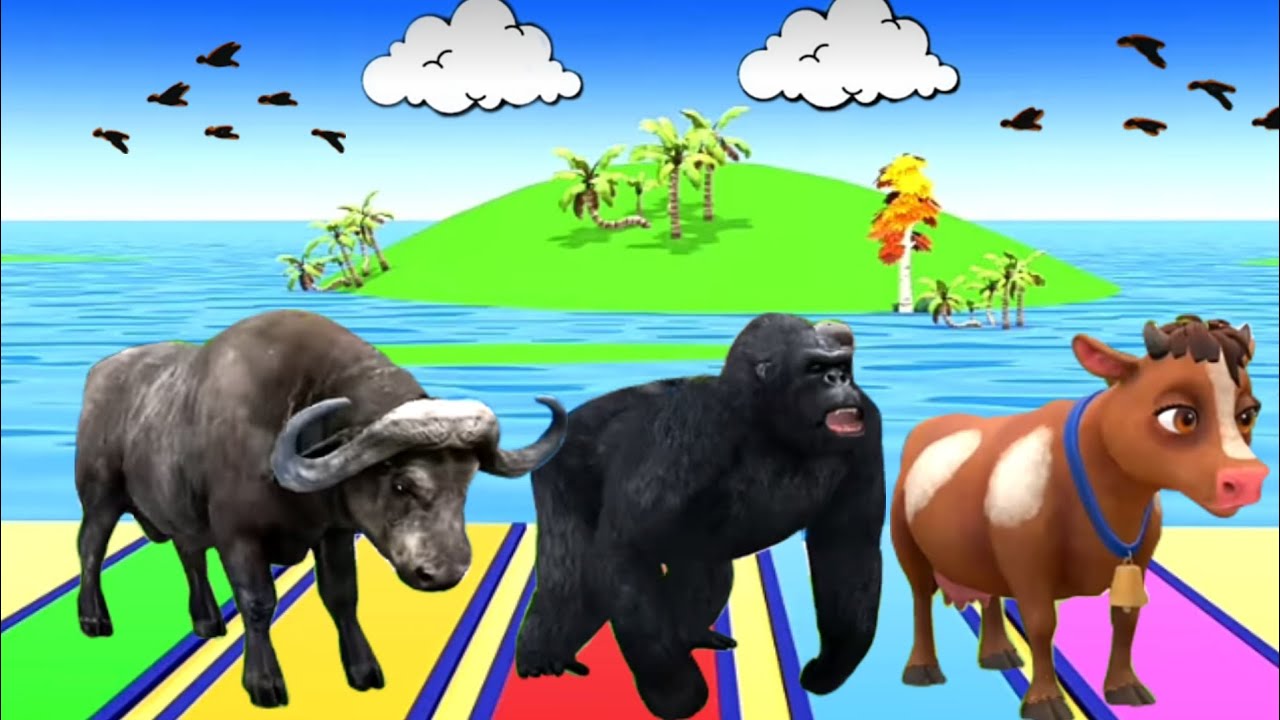 Long Slide Game With Elephant Gorilla Duck Hippopotamus Tiger 3d Animal Game Funny 3d Animals 