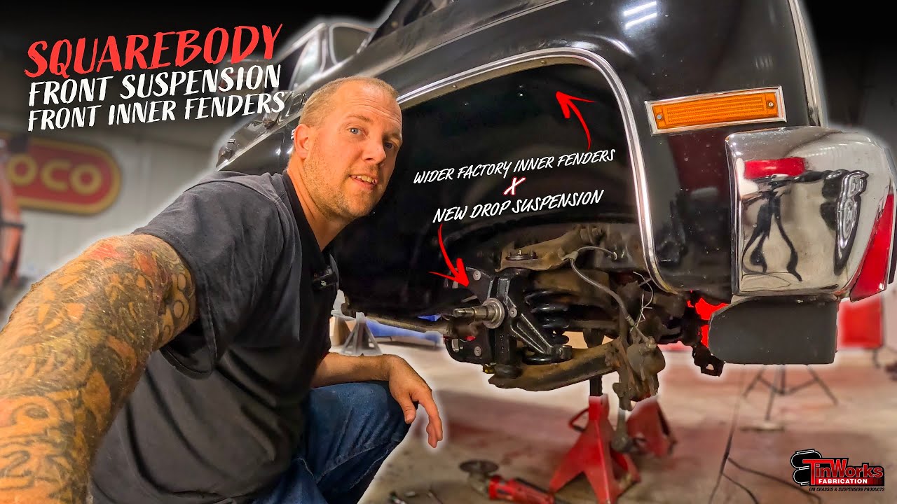 LOWERING SQUAREBODY FRONT SUSPENSION / WIDER INNER FENDER INSTALL - project 8 ball