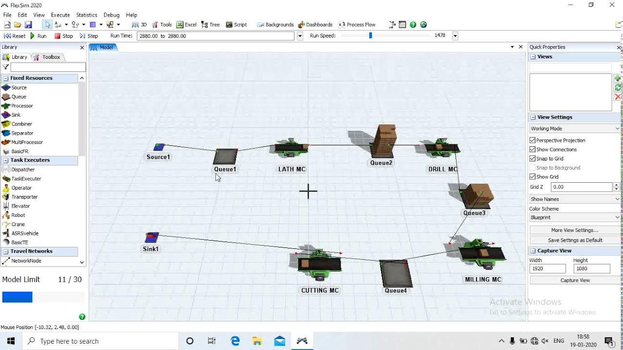 Simulation for bottleneck or Line balancing on Flexsim 2020