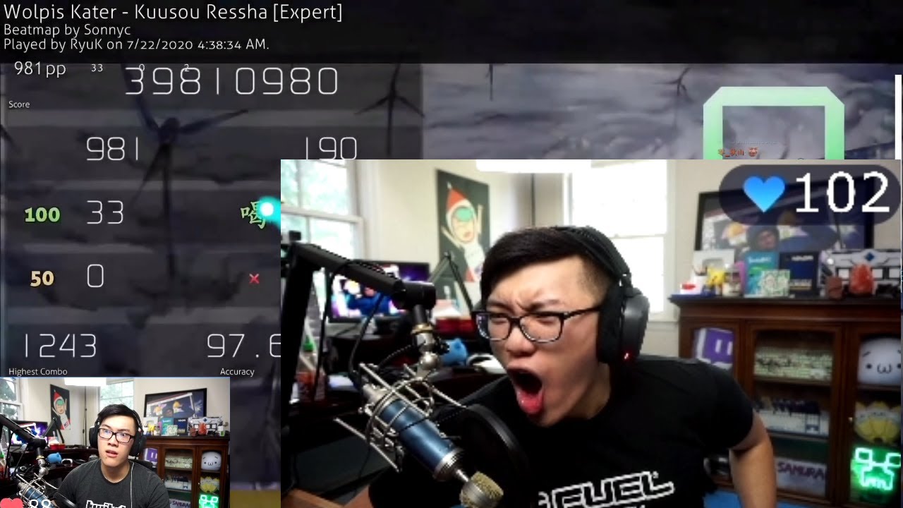 BeasttrollMC reacts to RyuK's 981pp play on Kuusou Ressha HD,DT [9.73⭐] osu!
