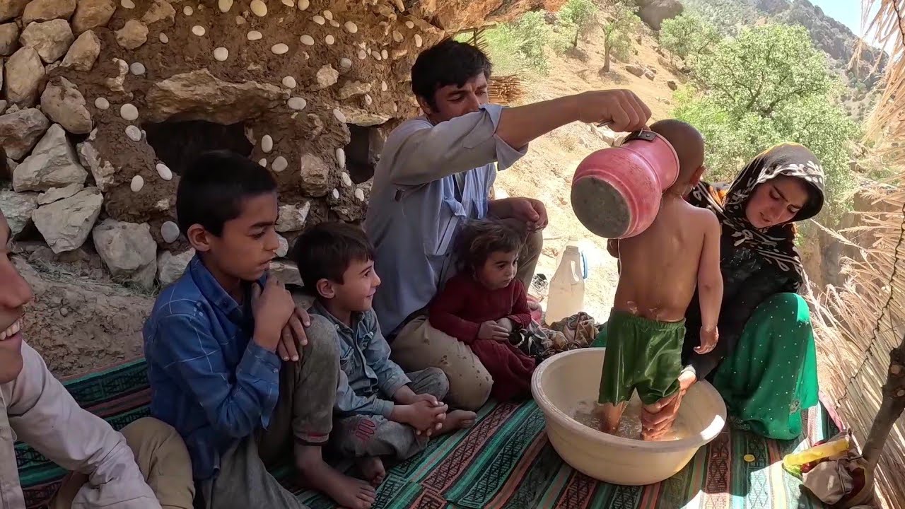 Rebuilding the cave and bathing the children