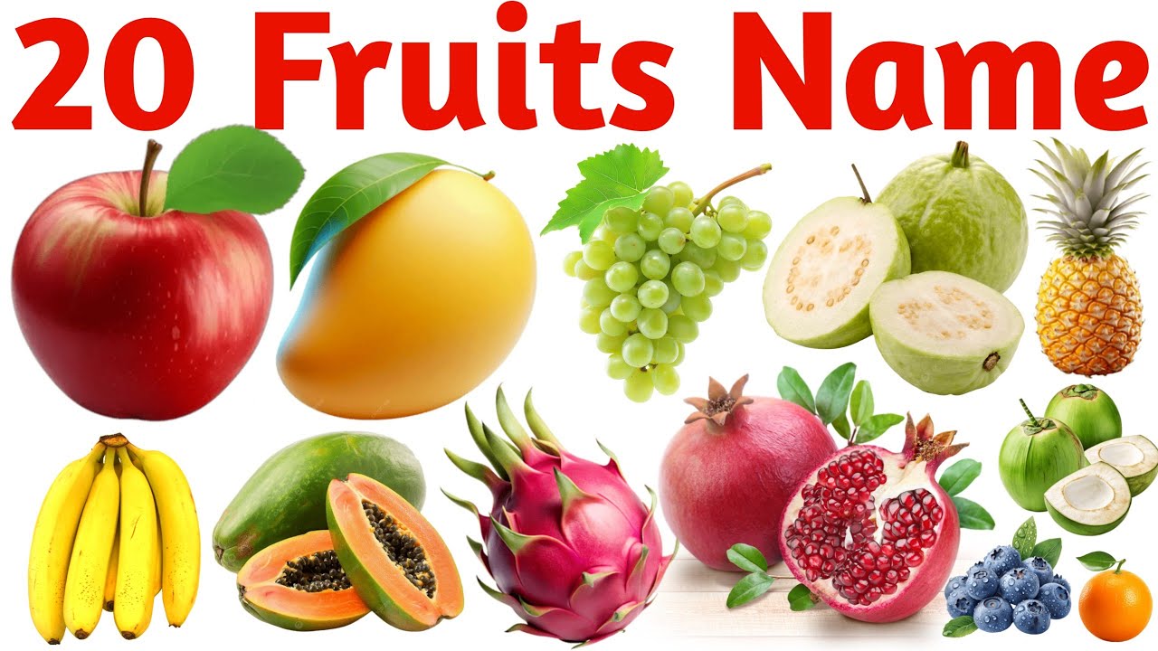20 फलों के नाम सीखें | Learn 20 Fruits Names for Kids | Simple and Colorful Learning Video
