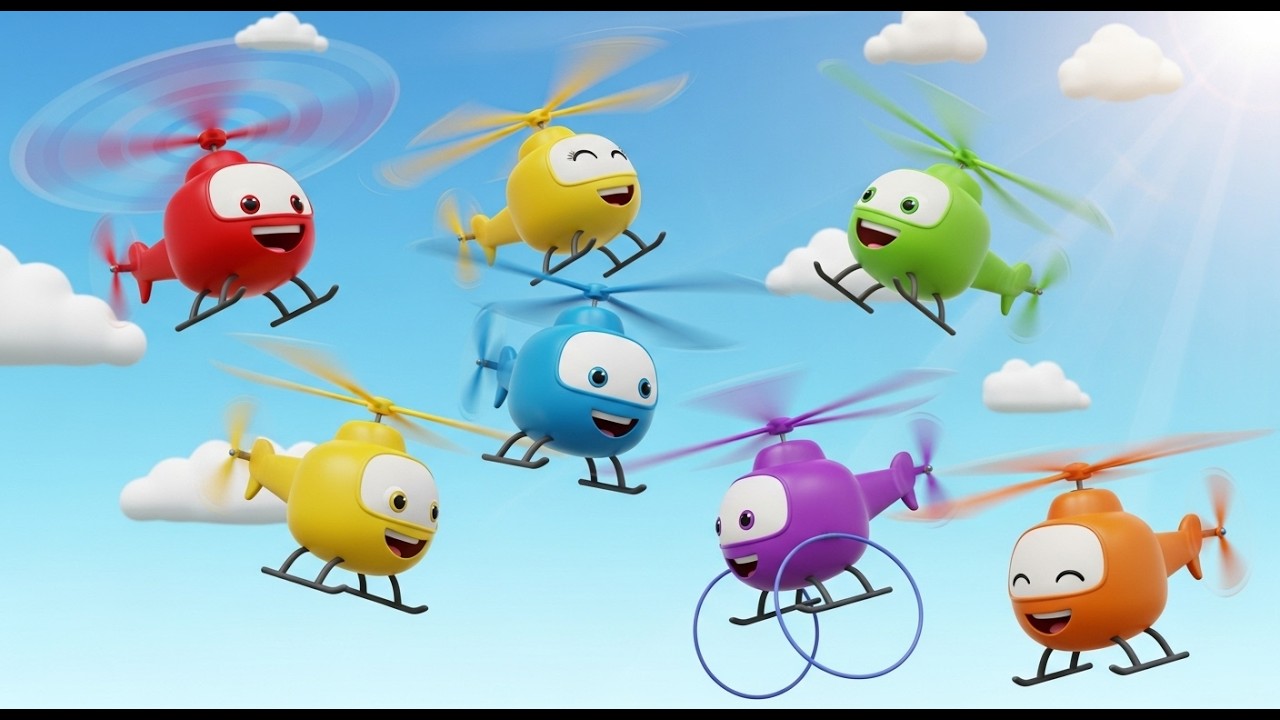 Seis Pequeños Helicópteros de Juguete Zum Zum | Canción de Transportes para Niños