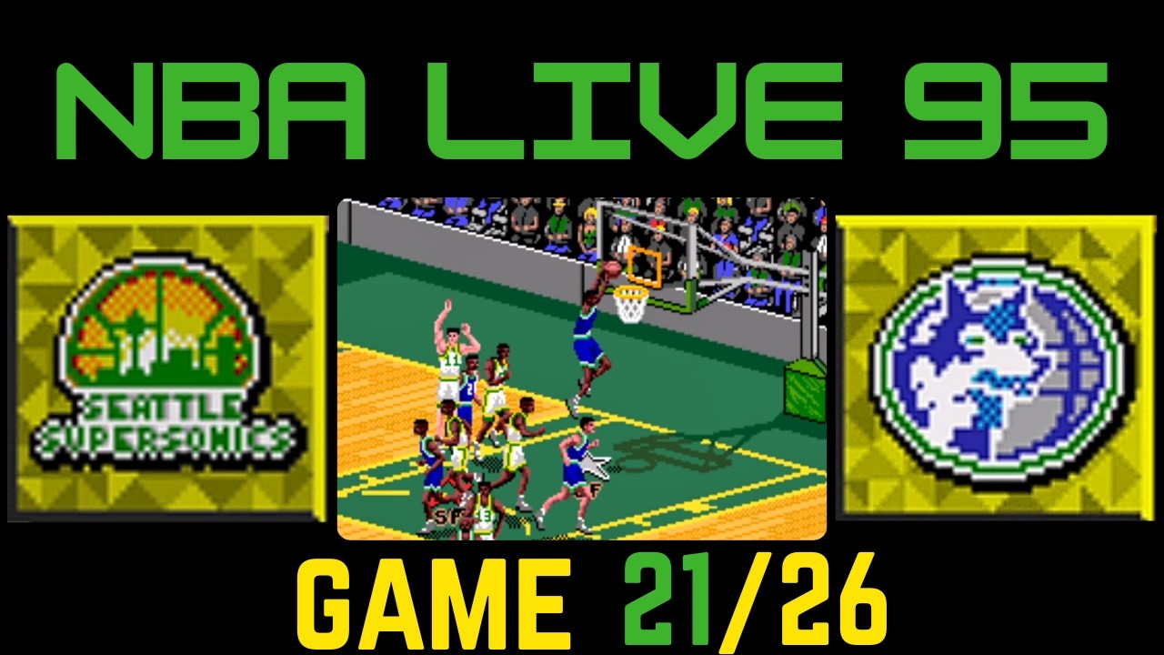 NBA Live 95 Playthrough - SuperSonics vs Timberwolves - Full Season Game 21 of 26 - Sega Genesis