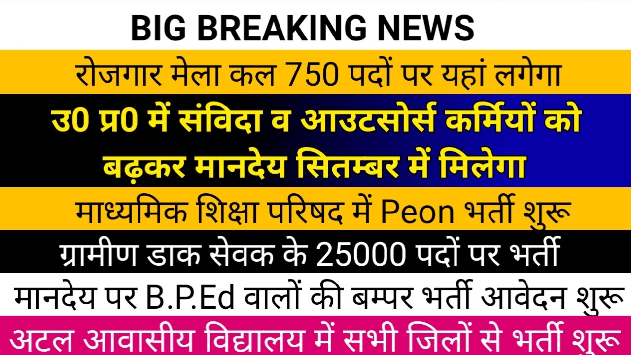 उ0 प्र0 में संविदा व आउटसोर्स कर्मियों को बढ़कर मानदेय सितम्बर में मिलेगा | GIC चपरासी भर्ती शुरू |
