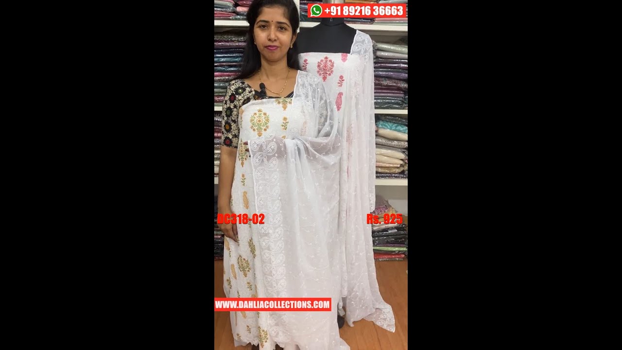 White Colour Georgette Churidar Materials | Online Shop for Churidar | White Churidar Set | DC318