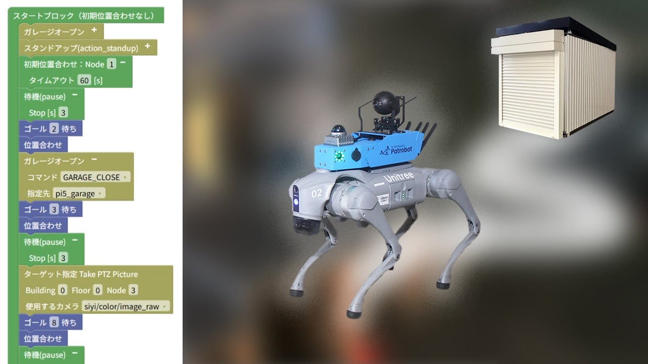 ビジュアルプログラミングで犬型ロボットが自動パトロール (Patrobot)