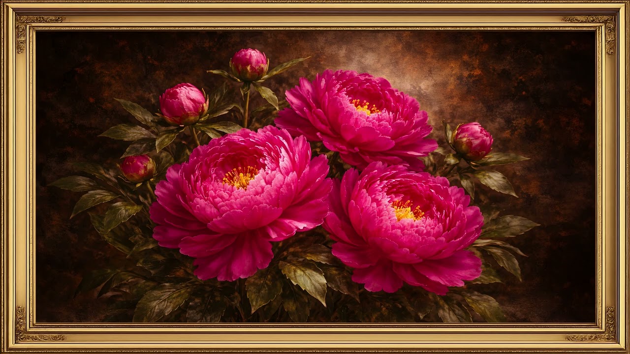 Deep Pink Peony Floral Painting | Frame TV Art 4K Screensaver (3 Hours)