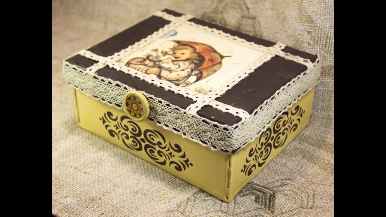 + bonus Decoupage lesson for beginners #51 - decoupage of cardboard shoe box + DIY decor idea