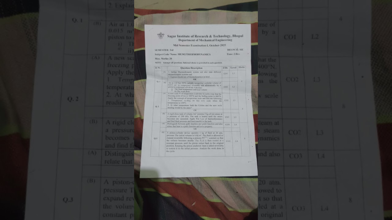 RGPV most important questions unit one thermodynamics BTech 2year