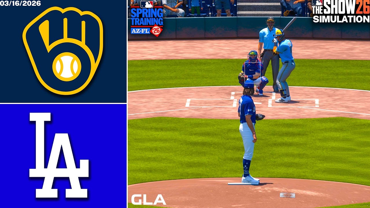 Dodgers vs. Brewers Simulation | 3/16/26 Spring Training | MLB The Show 26 PS5 Gameplay