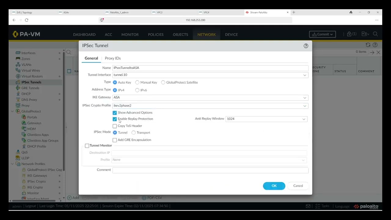 Policy-based IPsec VPN between Cisco ASA and Palo Alto Firewall