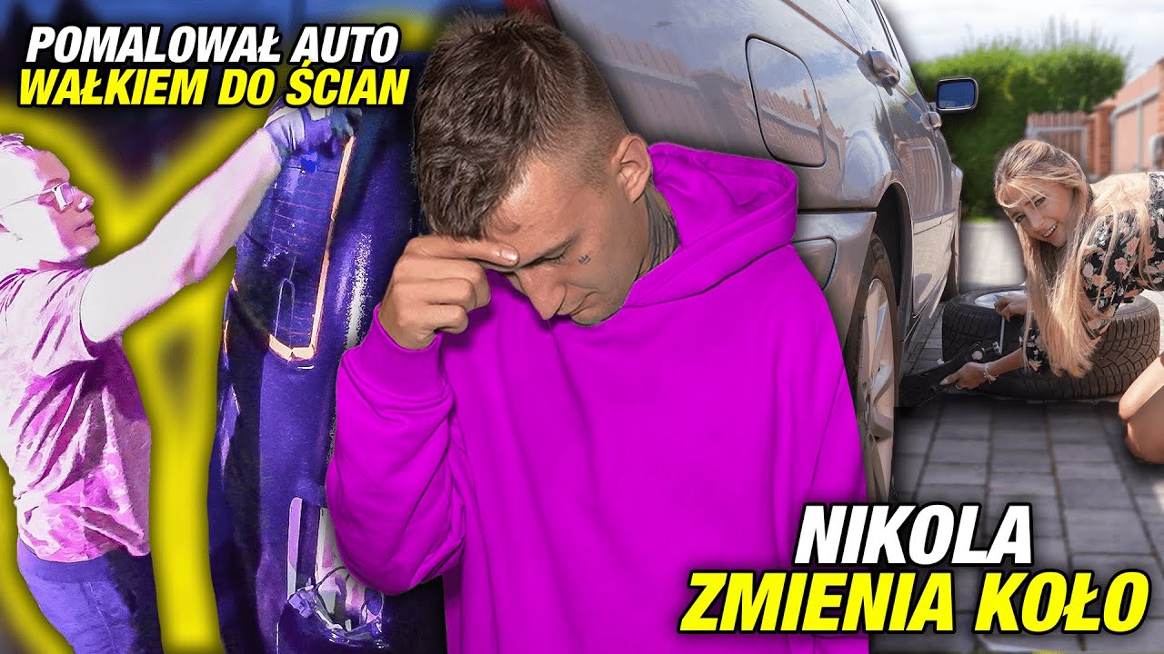 CZY NIKOLA WIE JAK ZMIENIC KOŁO W AUCIE ? 😆 KOPCIK POMALOWAŁ BUSA WAŁKIEM 😂