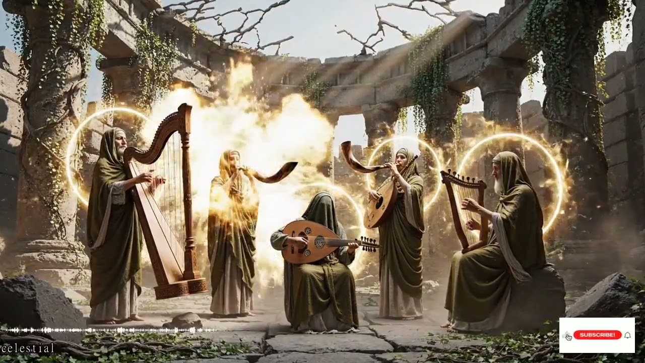 Rugido Del Shofar En Jerusalén Con Cánticos Hebreos E Instrumentos Del Templo Ante Adonai