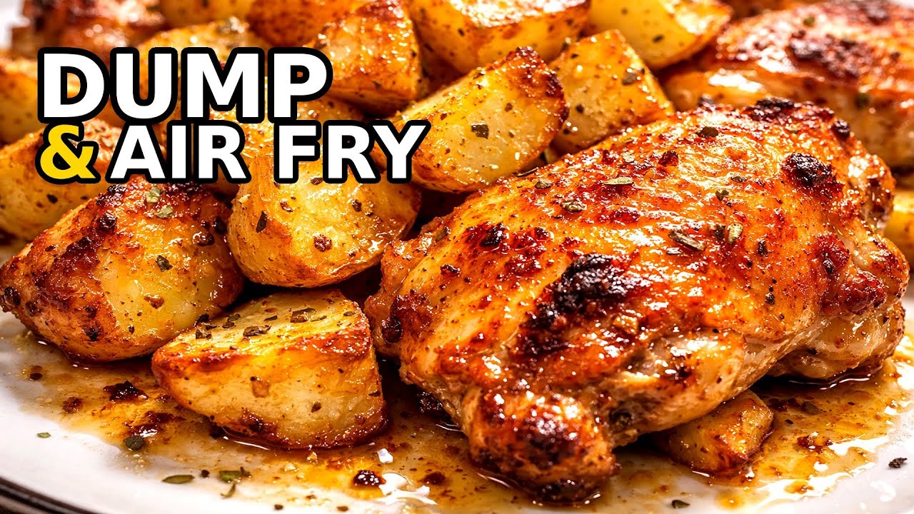 Air Fryer Greek Lemon Chicken Thighs & Potatoes Recipe – Easy 30 Minute One-Pot Dinner!