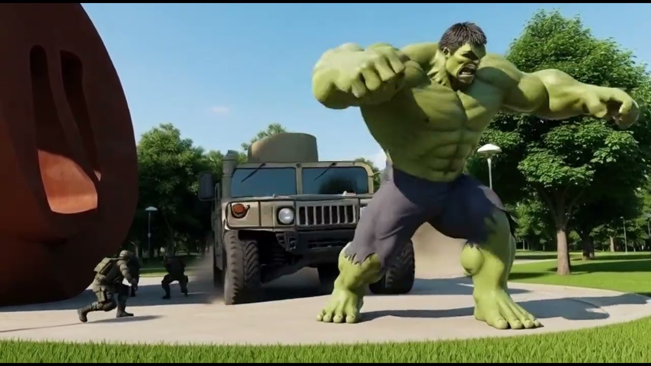 Angry Green Giant vs Military Tanks  AI Action Scene