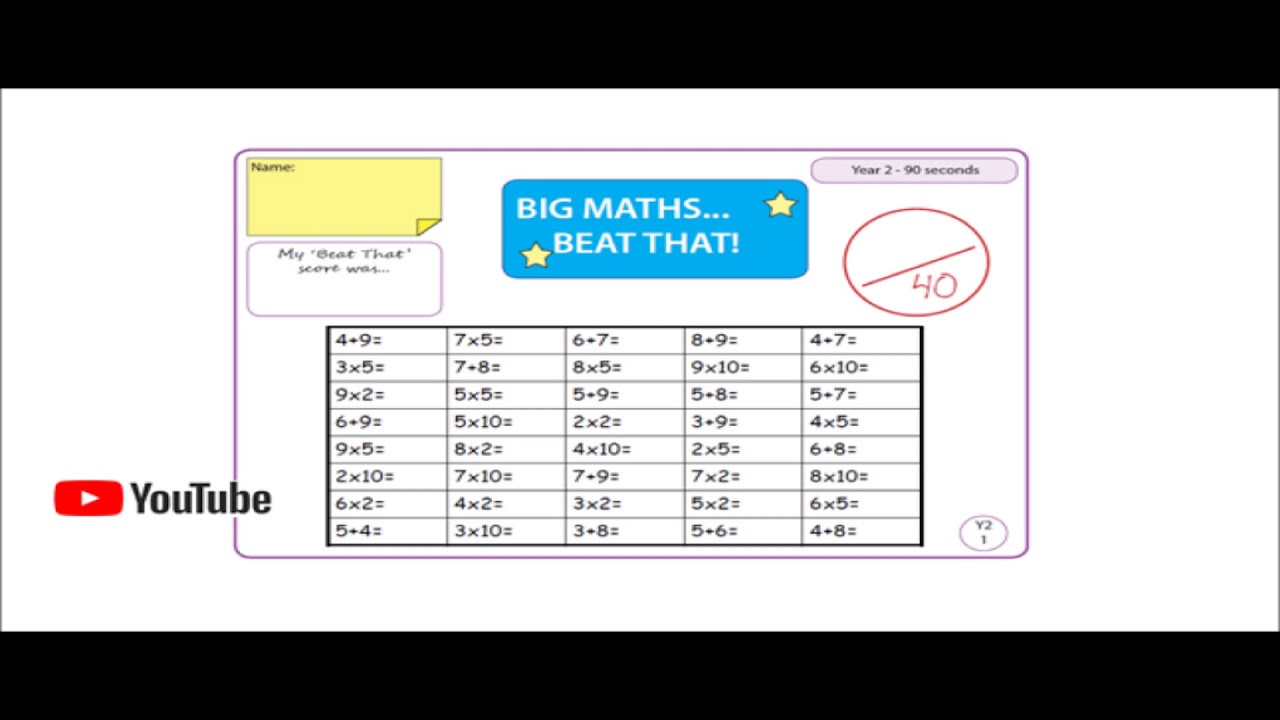 Math for 6 and 7  year olds week 1 BIG MATHS beat that 90 seconds