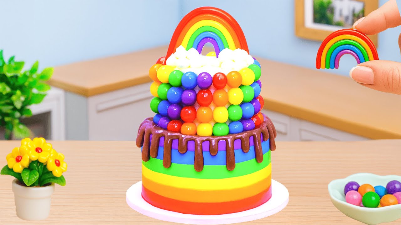 Mini Rainbow Cake Recipe With Chocolate | How To Make Sweet Miniature Cooking Rainbow Cake