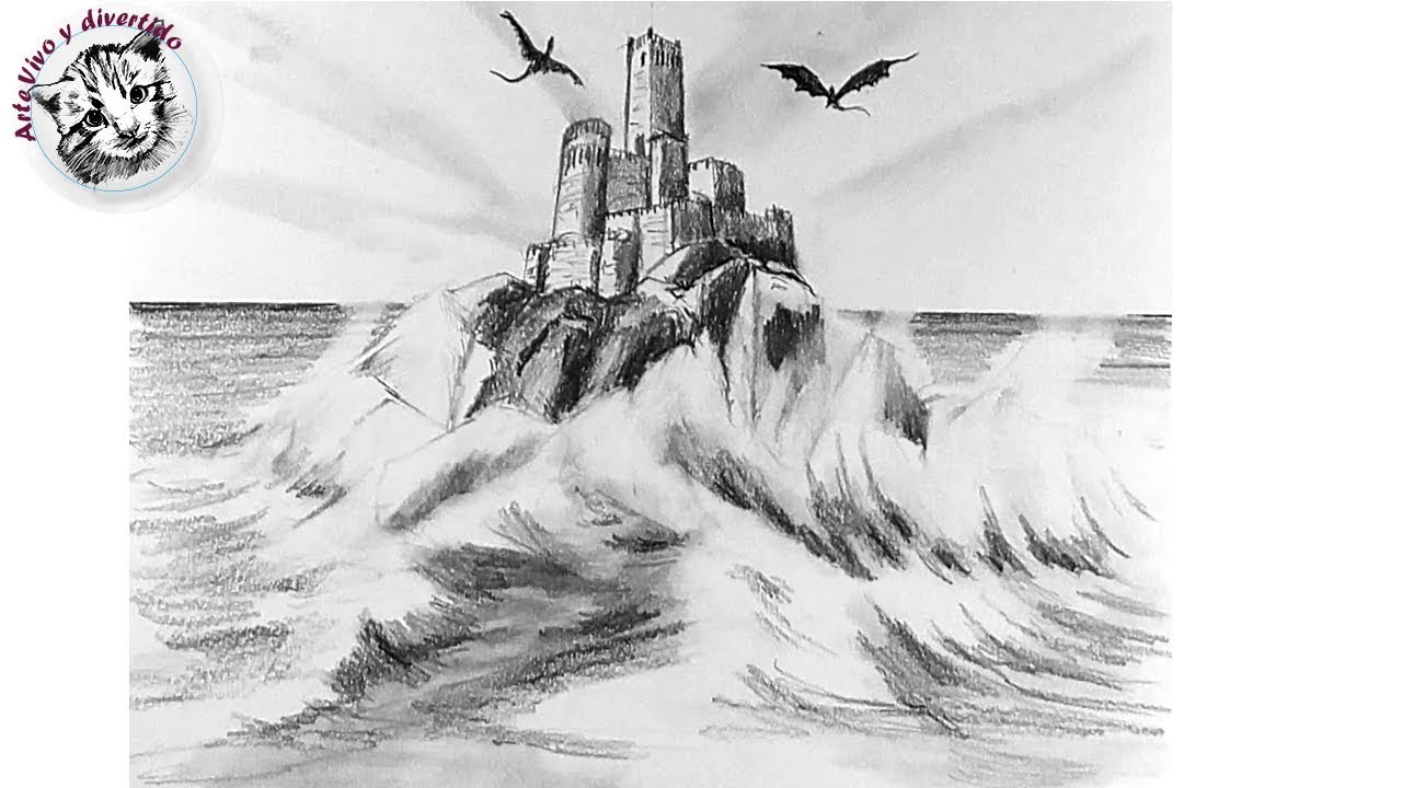 Perspectiva de Tres puntos :  Como Dibujar Castillo Medieval muy Facil y Paso a Paso