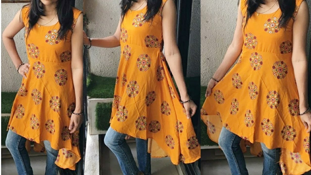 DIY High Low Kurti Cutting and Stitching / Umbrella kurti pattern Easy Tutorial
