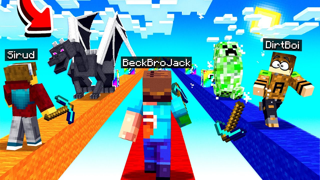 1v1v1 DRAGON LUCKY BLOCK RACE IN MINECRAFT!