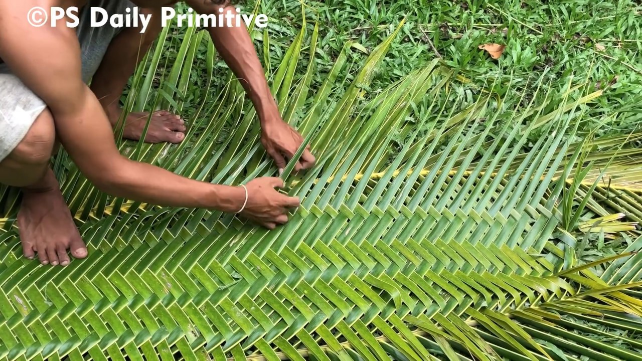 Primitive Technology: Build the Wall of Toilet (WC) With Using Coconut Leaf