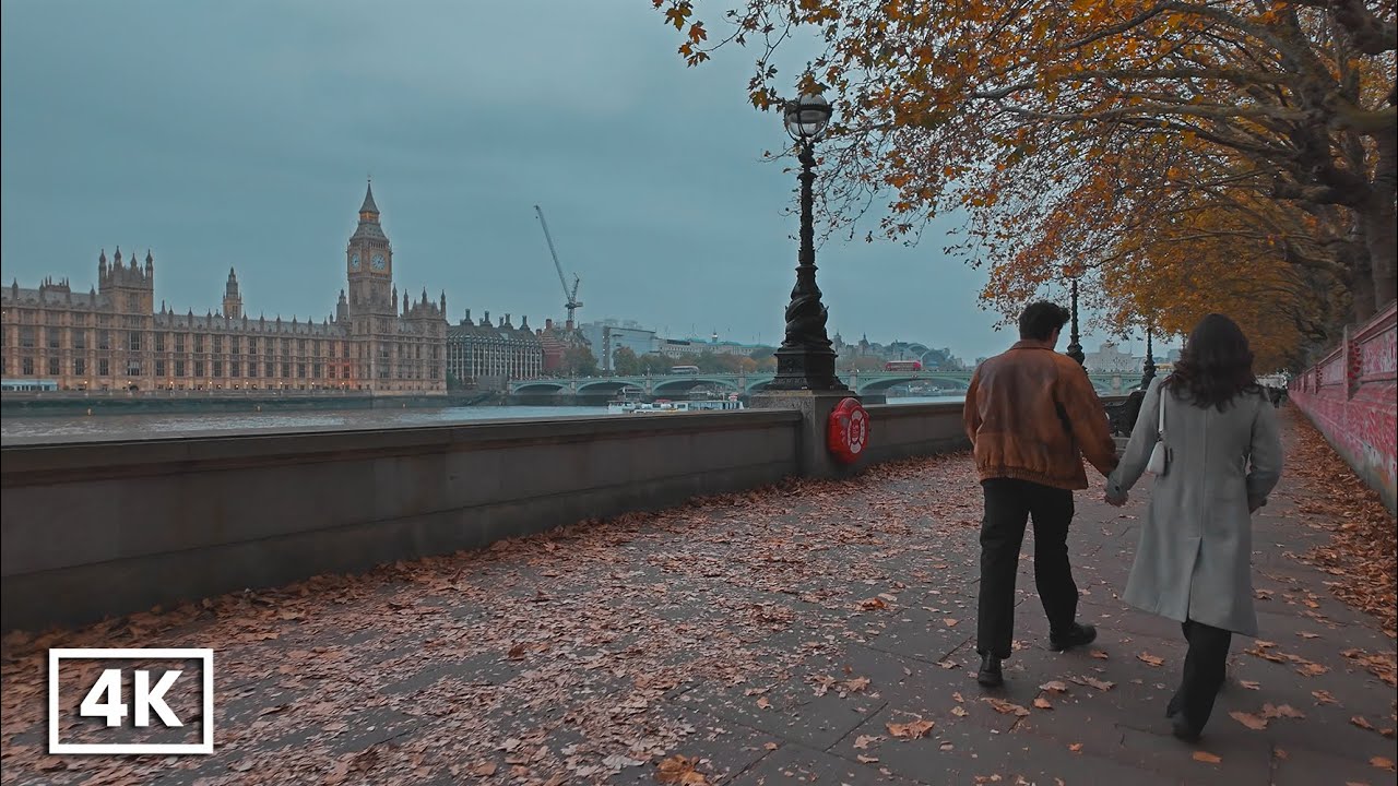 Queen's Walk London: Big Ben, London Eye, COVID Memorial & South Bank Christmas Market | 4K Tour