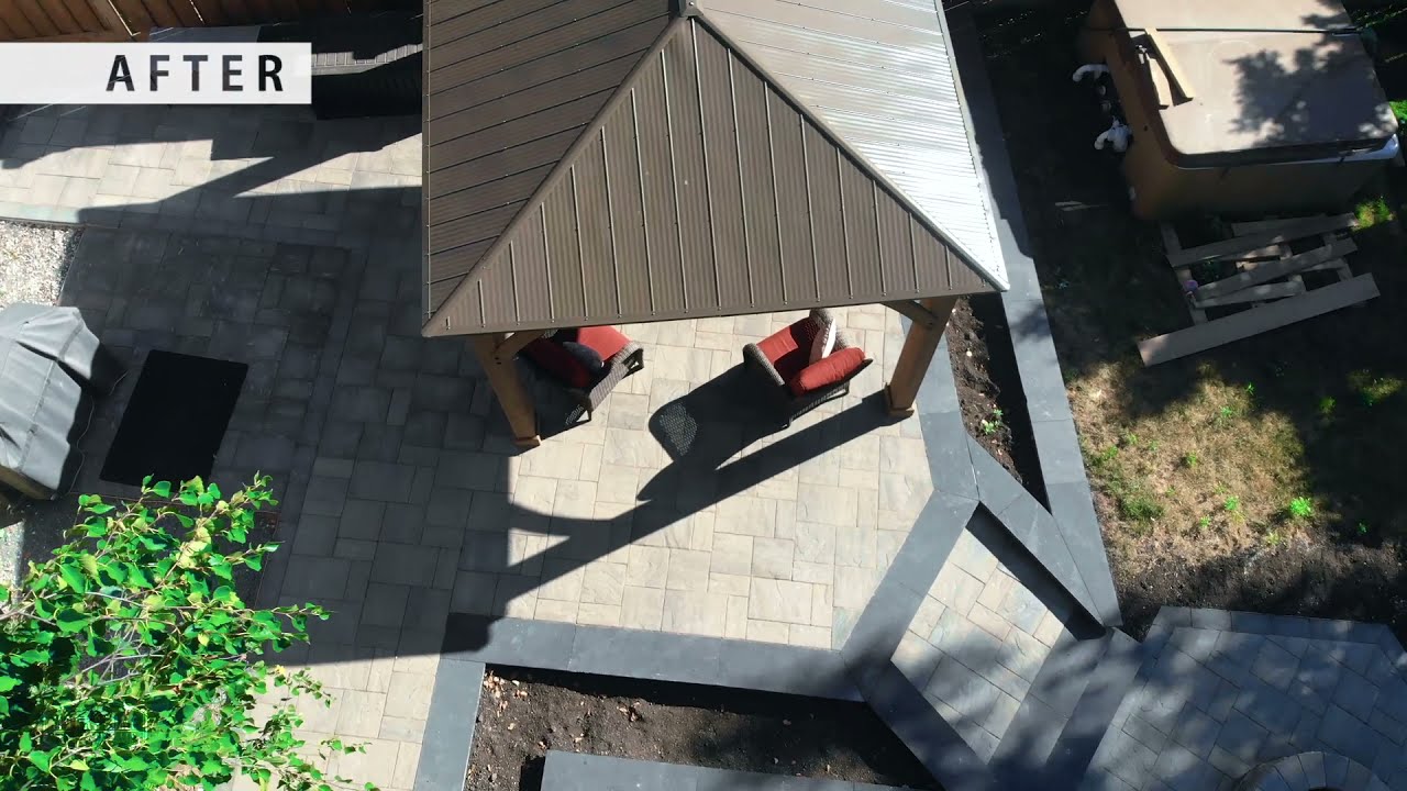 Interlocking Stone Walkway and Backyard with Fire Pit