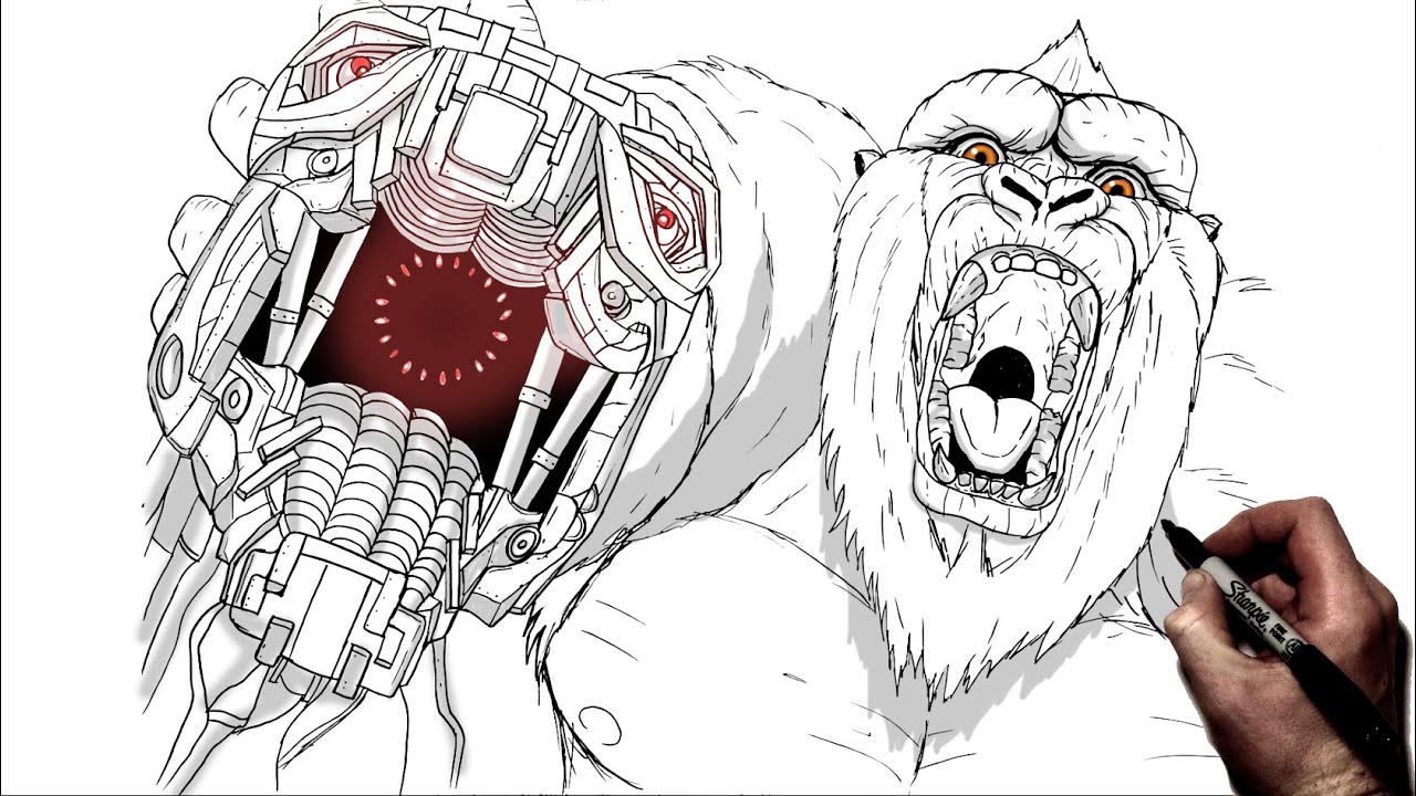 How To Draw Kong vs Mechagodzilla | Step By Step