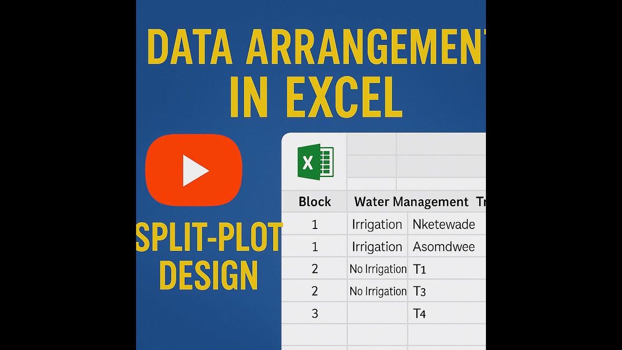 Data Arrangement in Excel Sheet for a Split-Plot Experimental Design